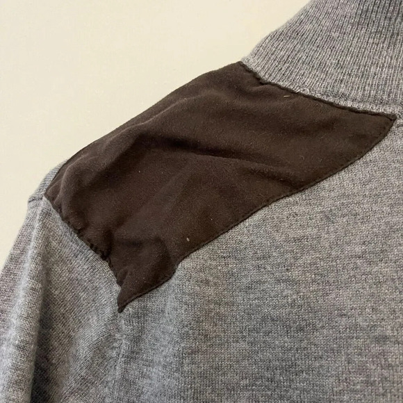 Thomas Parker NY Gray Patch Brown Wool Sweater M 1/4 Zip Long Sleeve Preppy - Picture 4 of 8